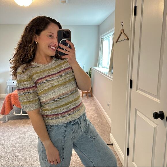 NWT Molly Goddard Silver Gold Metallic Knit Short Sleeve Sweater Top Medium - Picture 5 of 16